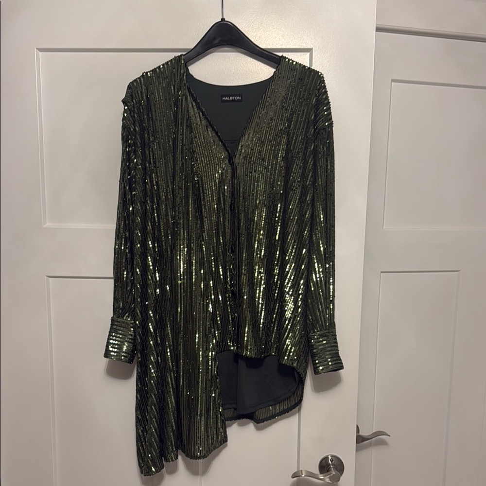 NEW w Tags Halston Shimmering Green Sequin Blouse